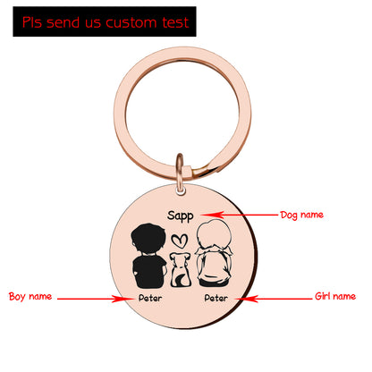 Personalized Round Family Pet Dog Name Keychain