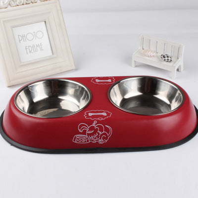 Stainless Steel Double Bowl Dog Food Bowl Water Bowl Non-Slip Dog Rice Bowl