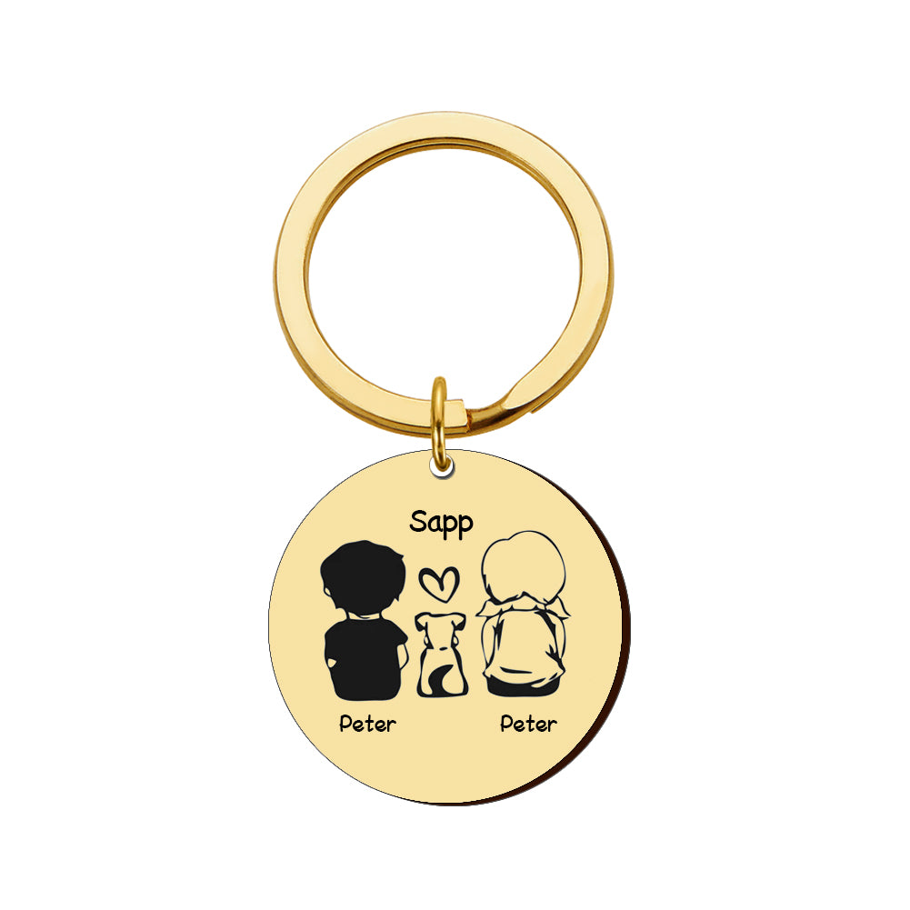 Personalized Round Family Pet Dog Name Keychain