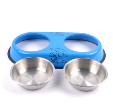 Stainless Steel Double Bowl Dog Food Bowl Water Bowl Non-Slip Dog Rice Bowl