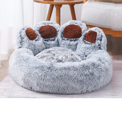 Dog Bed Cat Mat Round Large Pet House Long Plush Deep Sleeping Warm Bear Paw Shape Super Soft Cushion Calm Beds