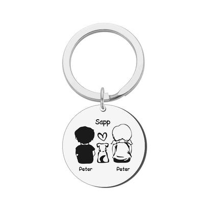 Personalized Round Family Pet Dog Name Keychain