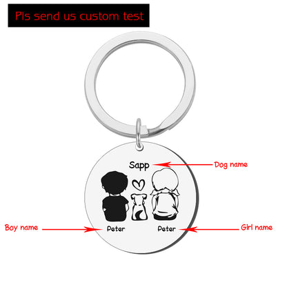 Personalized Round Family Pet Dog Name Keychain