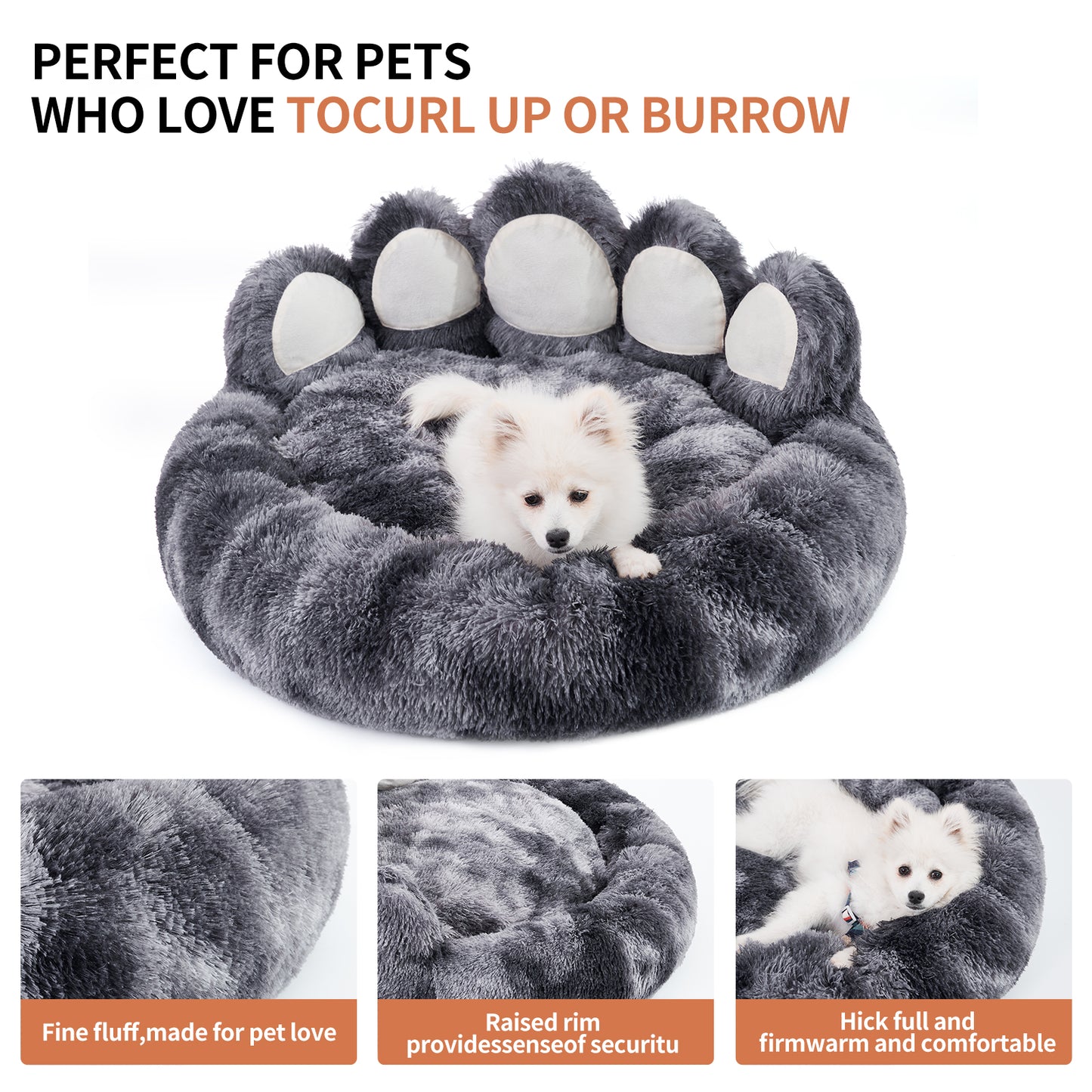 Thickened Warm Kennel For Pets With Bear Paw Shape House - Teddy Kennel With Removable Washable Cat Fluffy Dog Bed Mat For Deep Sleeping - Keeping Warm