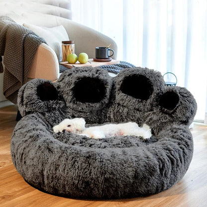 Dog Bed Cat Mat Round Large Pet House Long Plush Deep Sleeping Warm Bear Paw Shape Super Soft Cushion Calm Beds