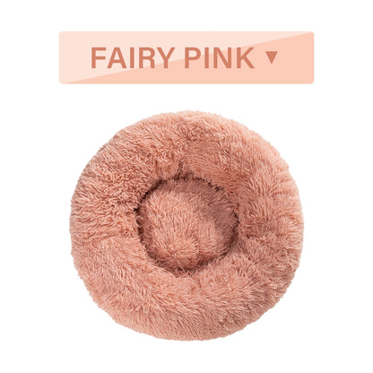 Fluffy Donut Dog Bed  Warm Soft Long Plush Pet Cushion Dog House Cat  Bed Washable Pet Sofa Mat Calming Samll Large Dog Beds